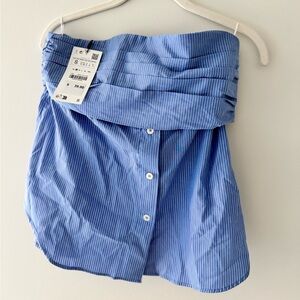 Zara Pinstripe Strapless ButtonDown Top